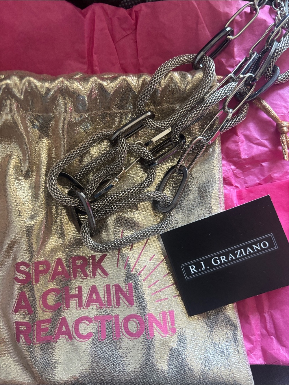 R.J. Graziano Mixed-Link Metallic Chain Necklace - Silver Gunmetal Gift Bag